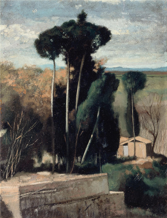 让-雅克·亨纳 (Jean-Jacques Henner，法国画家)高清油画作品-《意大利风景（1859-1860）》