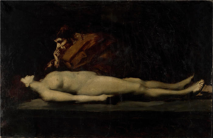 让-雅克·亨纳 (Jean-Jacques Henner,法国画家)高清油画作品-《以法莲的利未人和他死去的妻子(约 1898 年)》