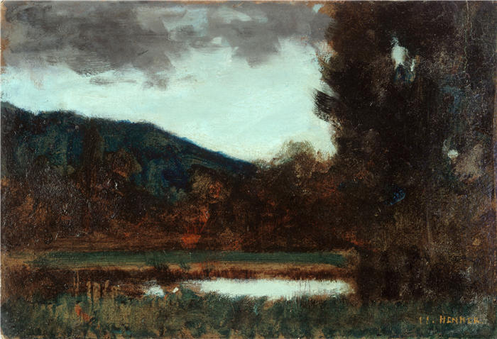 让-雅克·亨纳 (Jean-Jacques Henner，法国画家)高清油画作品-《阿尔萨斯风景，黄昏（1879-1888）》