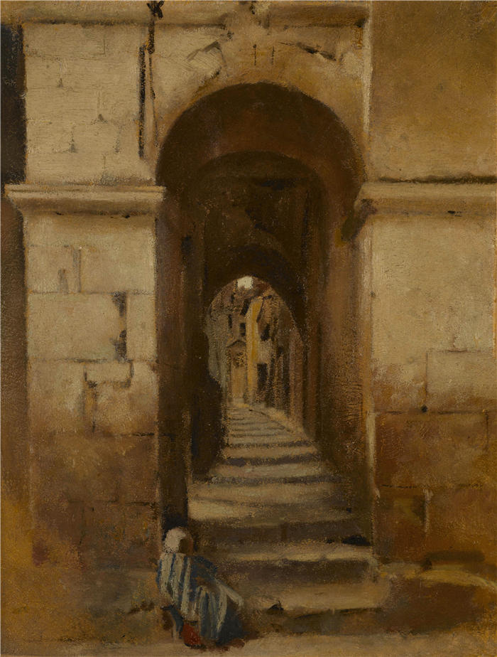 让-雅克·亨纳 (Jean-Jacques Henner，法国画家)高清油画作品-《罗马小巷（1859-1864）》