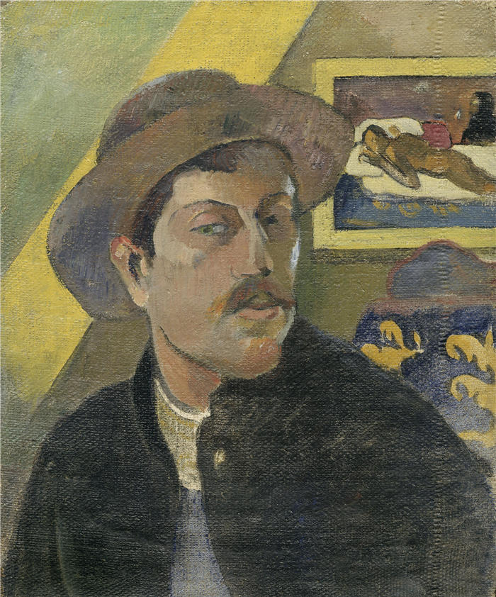 保罗·高更（Paul Gauguin，法国画家）高清作品-《戴帽子的自画像（1893 - 1894）》