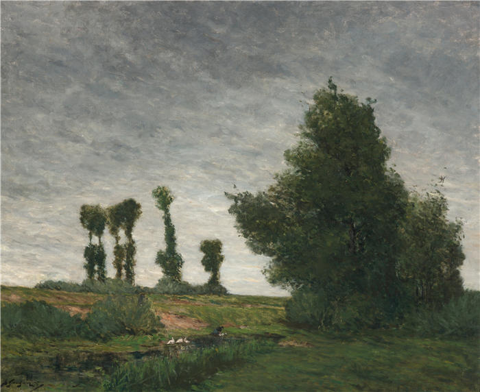 保罗·高更(Paul Gauguin,法国画家)高清作品-《杨树风景(1875)》