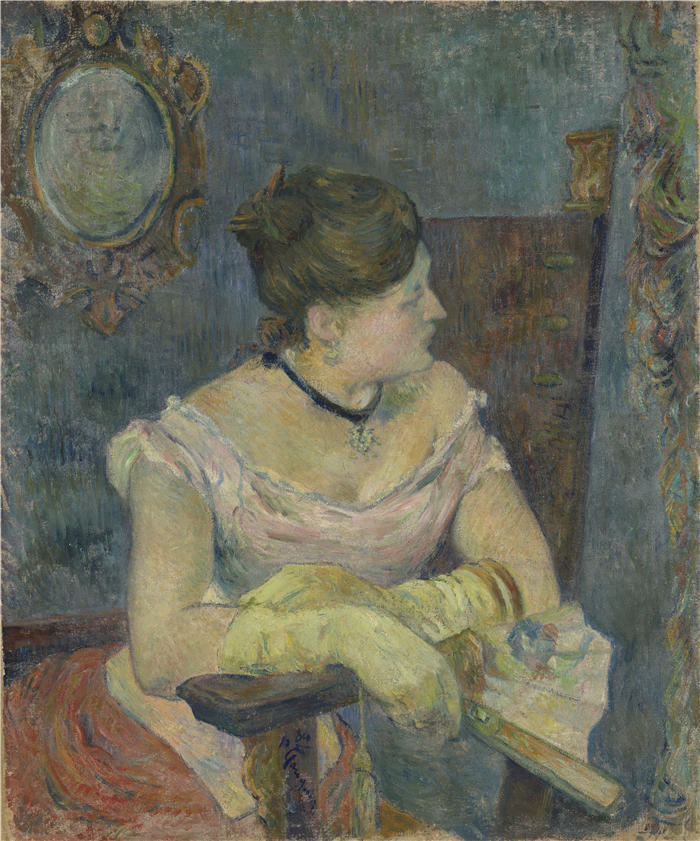 保罗·高更（Paul Gauguin，法国画家）高清作品-《身着晚礼服的梅特·高更夫人（1884 年）》