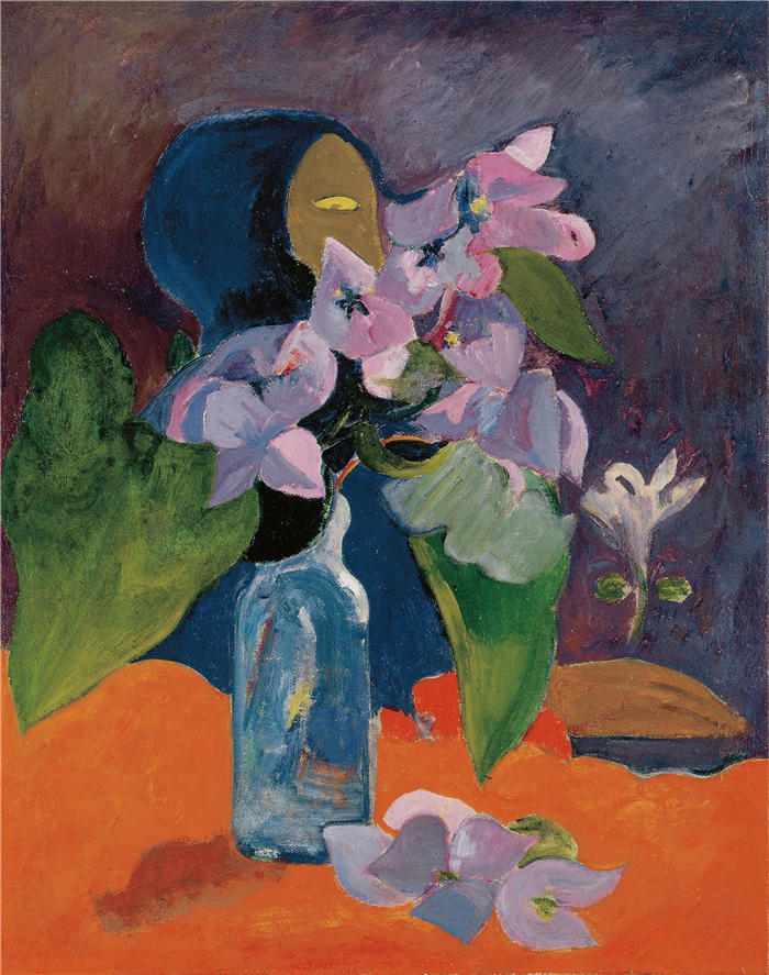 保罗·高更（Paul Gauguin，法国画家）高清作品-《静物与鲜花和偶像（约 1892 年）》