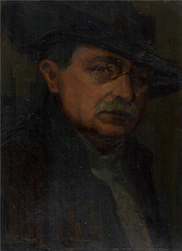 ĽudovítČordák（匈牙利画家）高清作品-《戴眼镜的男人 (1926)》
