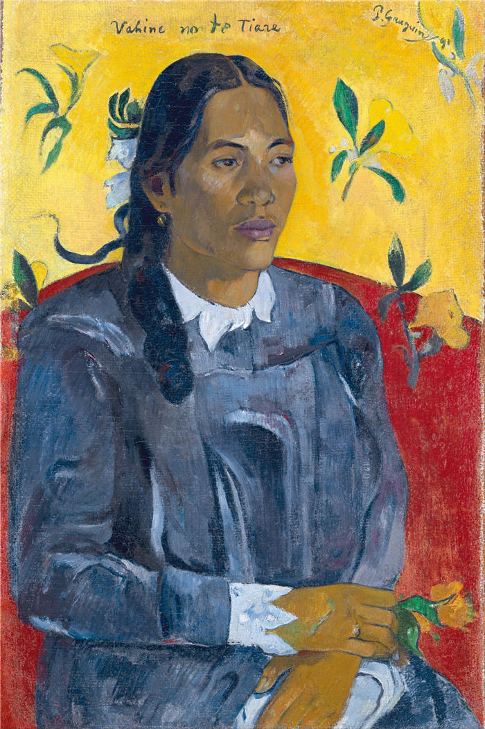 保罗·高更（Paul Gauguin，法国画家）高清作品-《拿着花的大溪地女人》