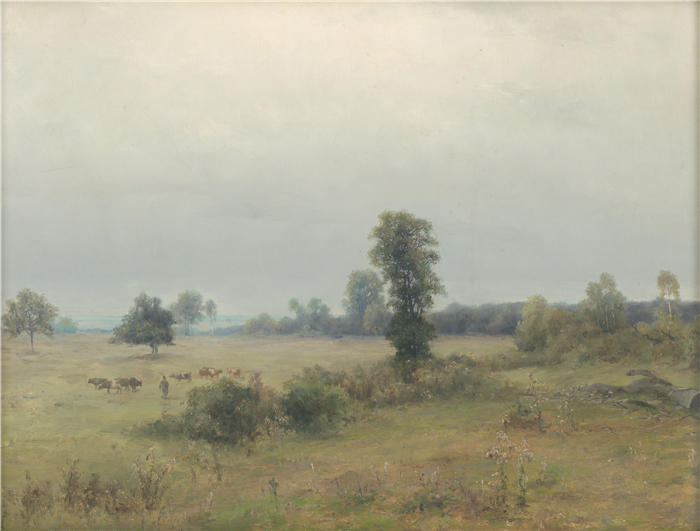 ĽudovítČordák（匈牙利画家）高清作品-《放牧奶牛的风景（1896-1898）》