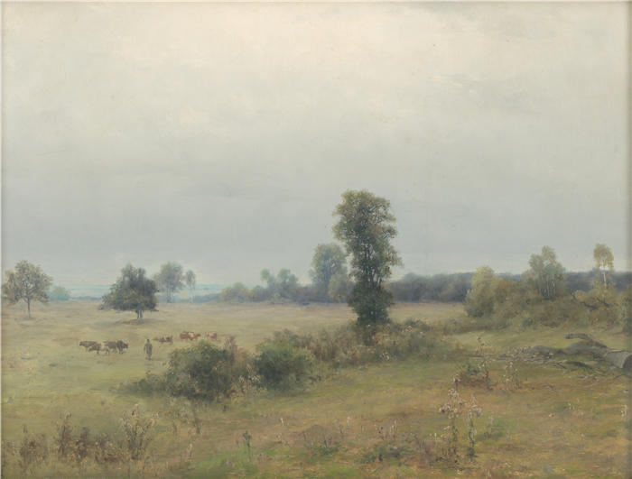 ĽudovítČordák(匈牙利画家)高清作品-《放牧奶牛的风景(1896-1898)》