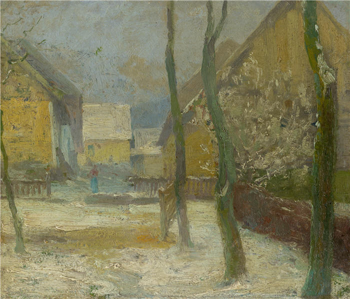 ĽudovítČordák（匈牙利画家）高清作品-《冬季斯拉内茨的艺术家庭院（1907 年）》