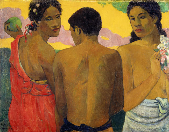 保罗·高更(Paul Gauguin,法国画家)高清作品-《三个大溪地人》