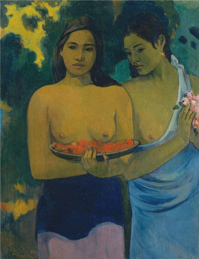 保罗·高更（Paul Gauguin，法国画家）高清作品-《两名大溪地妇女 (1899)》