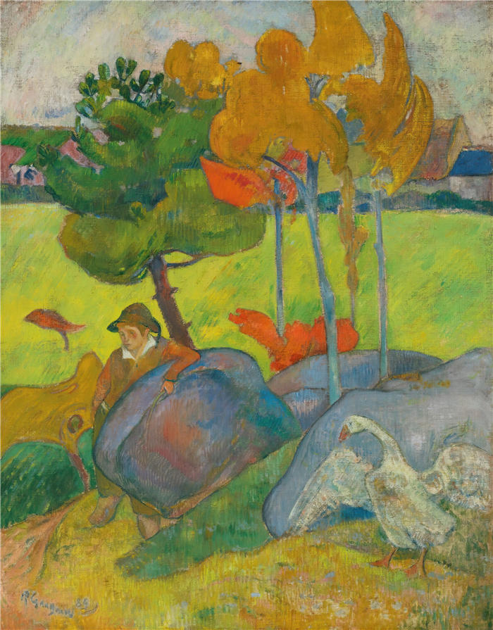 保罗·高更(Paul Gauguin,法国画家)高清作品-《小布列塔尼 À L'oie (1889)》