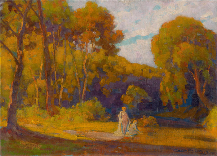 ĽudovítČordák（匈牙利画家）高清作品-《日落时分 (1922)》