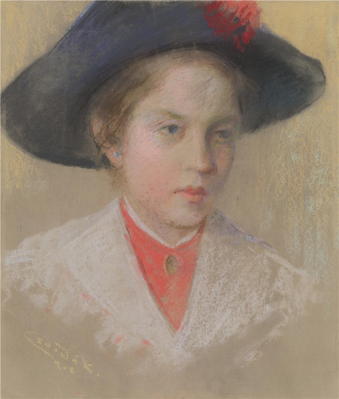 ĽudovítČordák（匈牙利画家）高清作品-《艺术家女儿帕尔马的肖像（1905 年）》