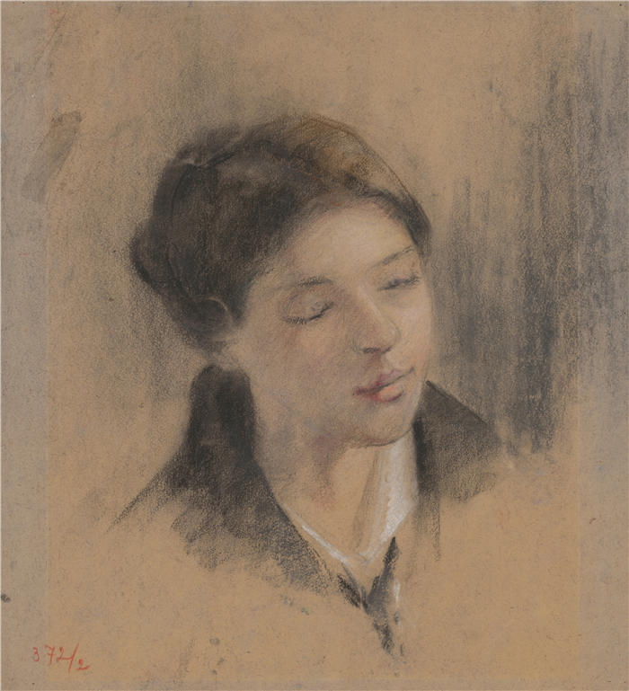 ĽudovítČordák（匈牙利画家）高清作品-《女孩的头（1905-1910）》