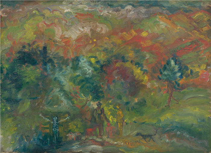阿诺德·彼得·魏斯-库宾赞(Arnold Peter Weisz-Kubínčan,斯洛伐克画家)高清作品-《猎人与死亡 (1940–1944)》