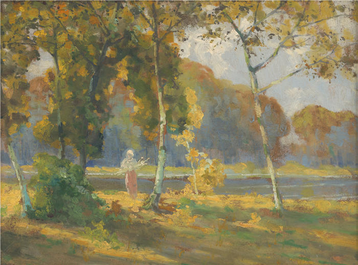 ĽudovítČordák（匈牙利画家）高清作品-《桦树的夏日风景（1915 年）》