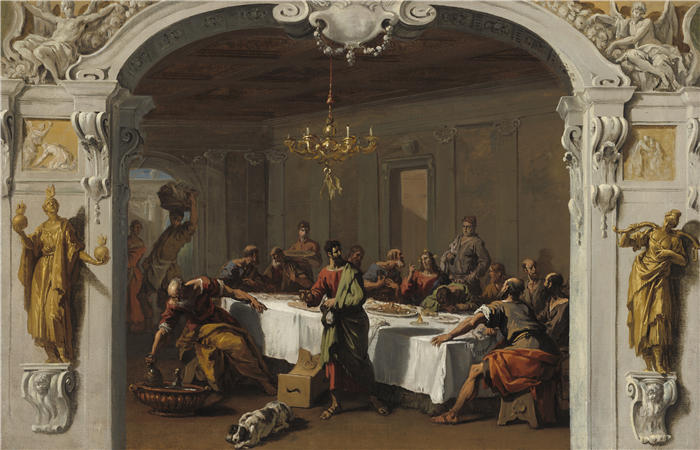 塞巴斯蒂亚诺·里奇（Sebastiano Ricci，意大利画家）高清作品-《最后的晚餐（1713-1714）》