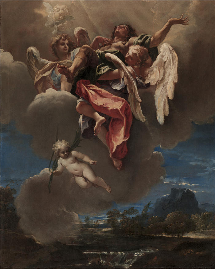 塞巴斯蒂亚诺·里奇（Sebastiano Ricci，意大利画家）高清作品-《研究“圣人的神化”（米兰圣贝纳迪诺德莫蒂）（约 1695 年）》