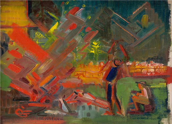阿诺德·彼得·魏斯-库宾赞（Arnold Peter Weisz-Kubínčan，斯洛伐克画家）高清作品-《篝火旁 (1935–1944)》