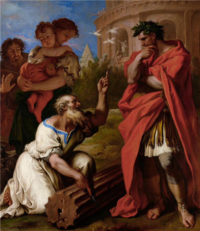 塞巴斯蒂亚诺·里奇（Sebastiano Ricci，意大利画家）高清作品-《Tarquin the Elder 咨询 Attus Navius (1690)》