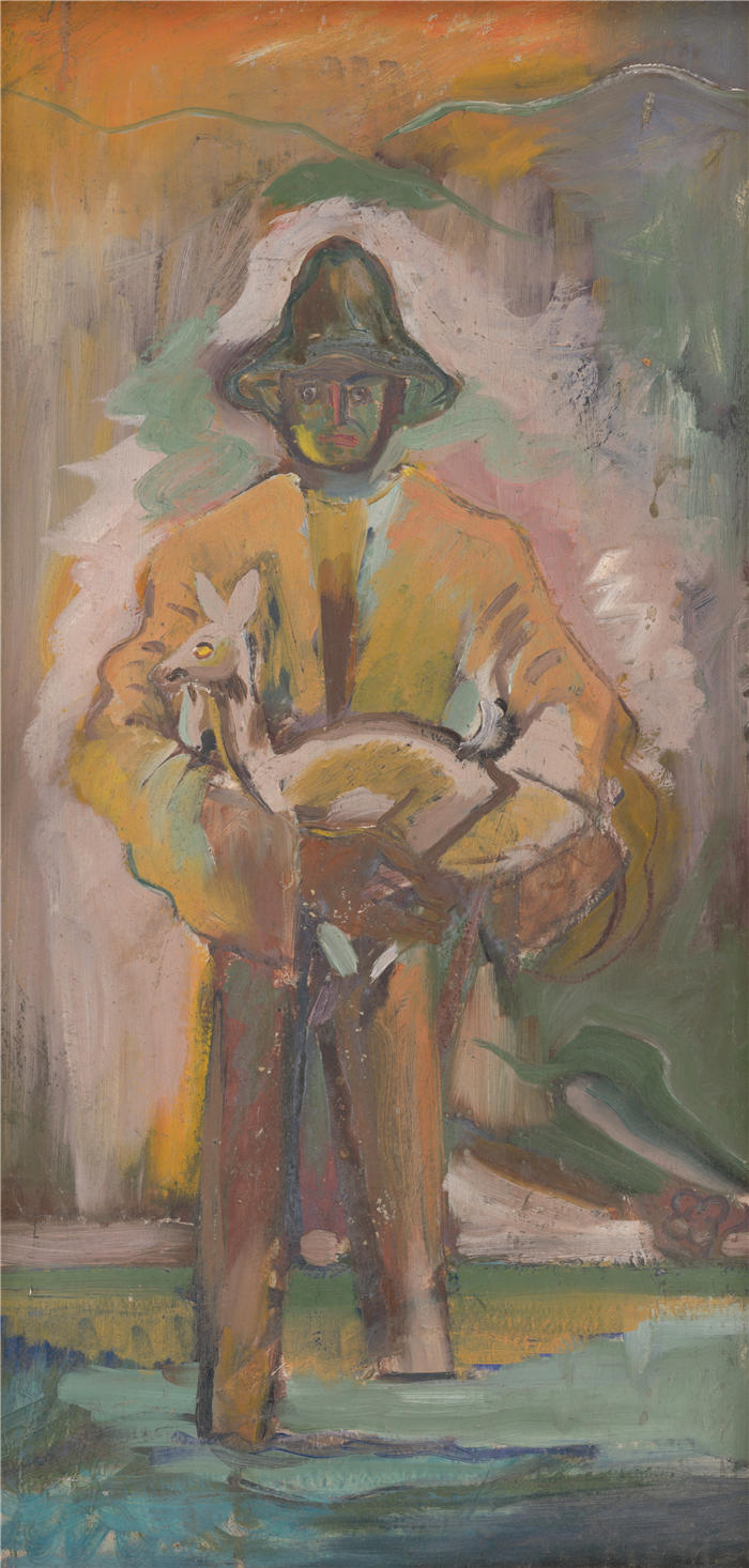 阿诺德·彼得·魏斯-库宾赞（Arnold Peter Weisz-Kubínčan，斯洛伐克画家）高清作品-《背鹿的人（1930-1935）》