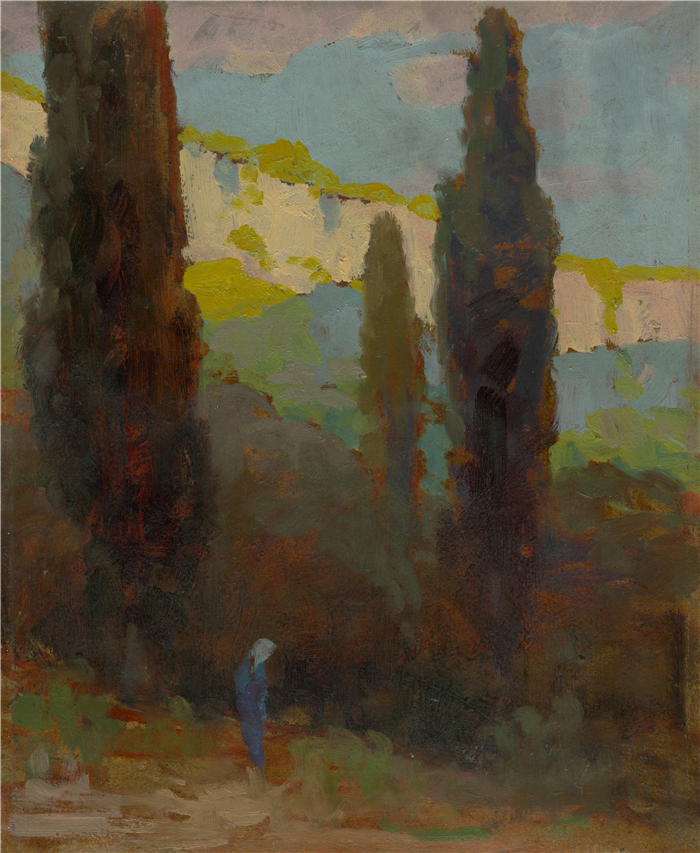 ĽudovítČordák（匈牙利画家）高清作品-《路边的杨树（1920-1930）》