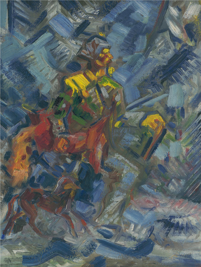 阿诺德·彼得·魏斯-库宾赞(Arnold Peter Weisz-Kubínčan,斯洛伐克画家)高清作品-《蓝色森林中的猎人 (1940)》