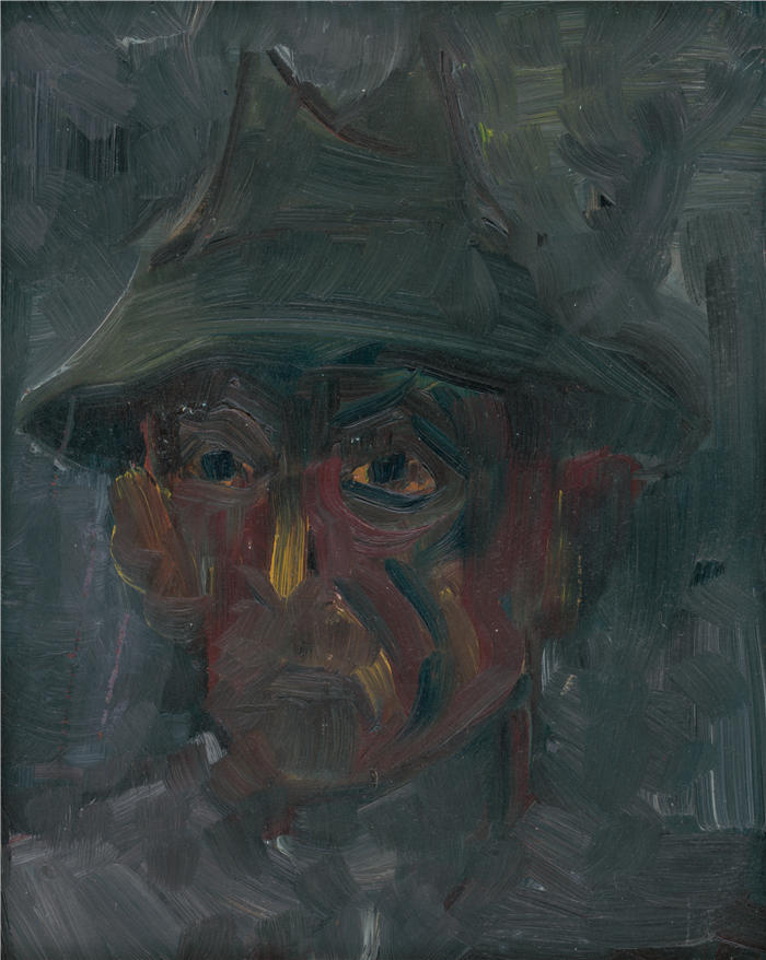 阿诺德·彼得·魏斯-库宾赞（Arnold Peter Weisz-Kubínčan，斯洛伐克画家）高清作品-《戴帽子的人的头像 (1940–1944)》