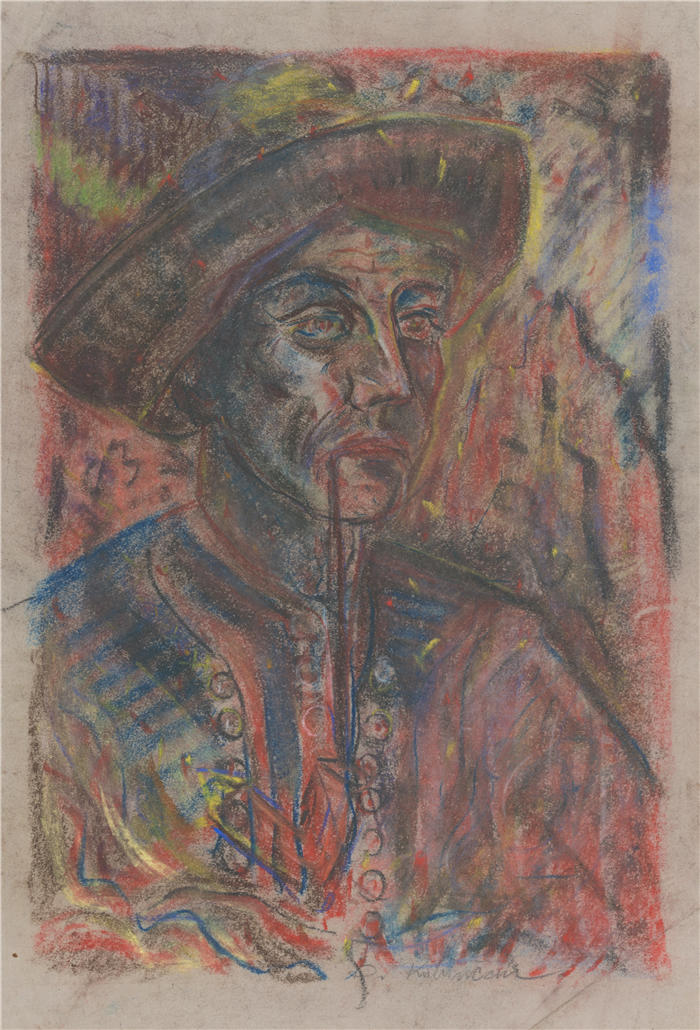 阿诺德·彼得·魏斯-库宾赞(Arnold Peter Weisz-Kubínčan,斯洛伐克画家)高清作品-《拿着烟斗的农夫 (1942)》