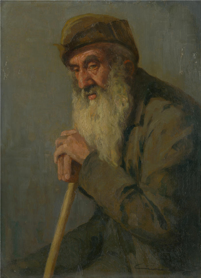 ĽudovítČordák（匈牙利画家）高清作品-《一个坐着的老人的研究（1890-1910）》