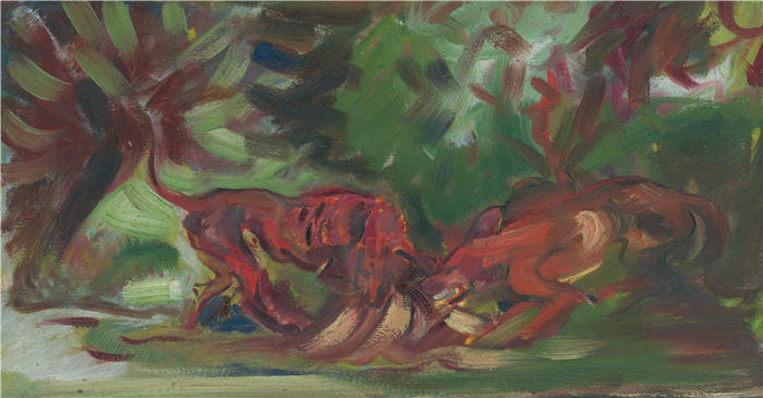 阿诺德·彼得·魏斯-库宾赞（Arnold Peter Weisz-Kubínčan，斯洛伐克画家）高清作品-《斗狗（1940–1944）》