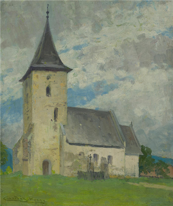 ĽudovítČordák（匈牙利画家）高清作品-《基萨克教堂（1923 年）》