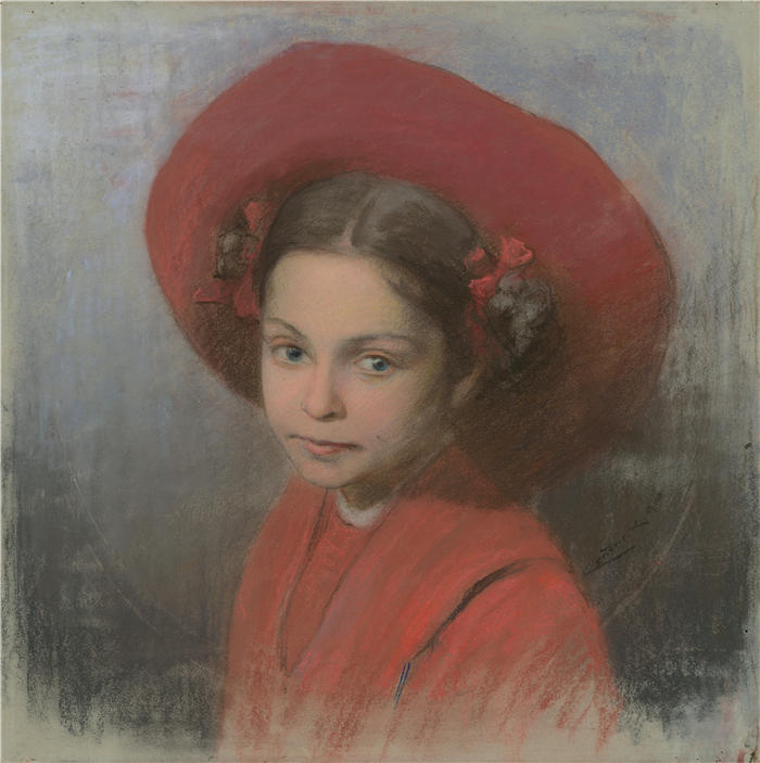 ĽudovítČordák（匈牙利画家）高清作品-《艺术家女儿乔治娜的肖像（1910 年）》