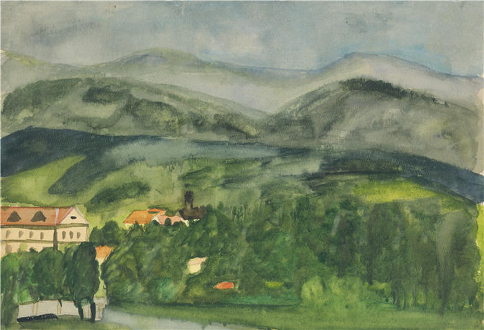 阿诺德·彼得·魏斯-库宾赞(Arnold Peter Weisz-Kubínčan,斯洛伐克画家)高清作品-《景观与房屋(1940-1944)》
