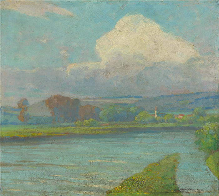 ĽudovítČordák（匈牙利画家）高清作品-《景观与河流（1910-1915）》