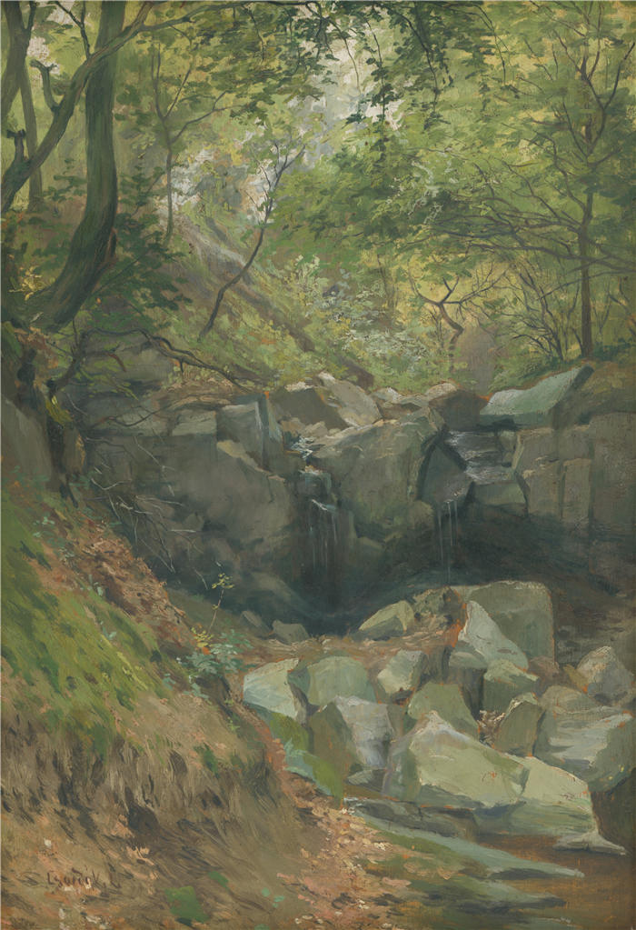 ĽudovítČordák（匈牙利画家）高清作品-《森林溪流 (1895–1900)》