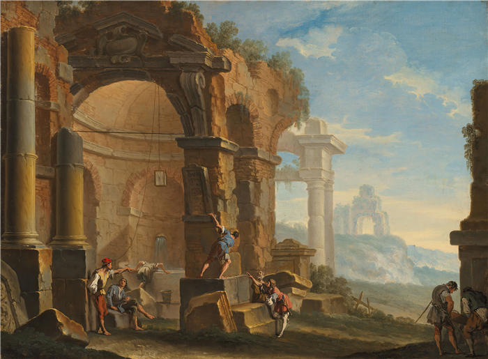 塞巴斯蒂亚诺·里奇（Sebastiano Ricci，意大利画家）高清作品-《古典遗迹旁人物对话的随想曲》