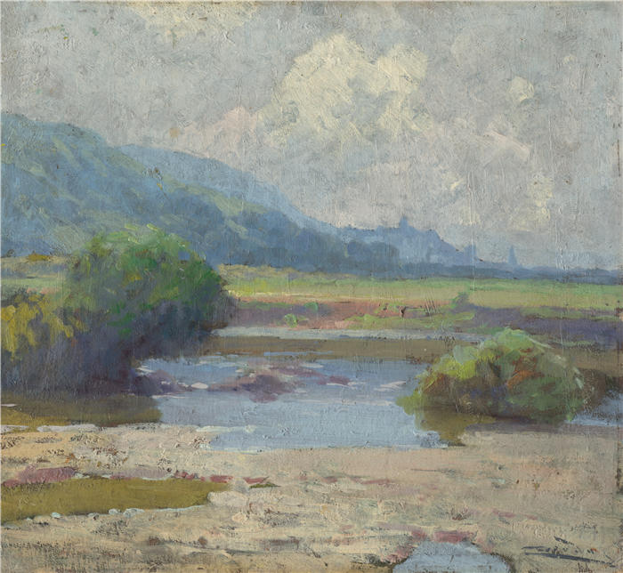 ĽudovítČordák（匈牙利画家）高清作品-《科希策的夏日风景（1920 年）》