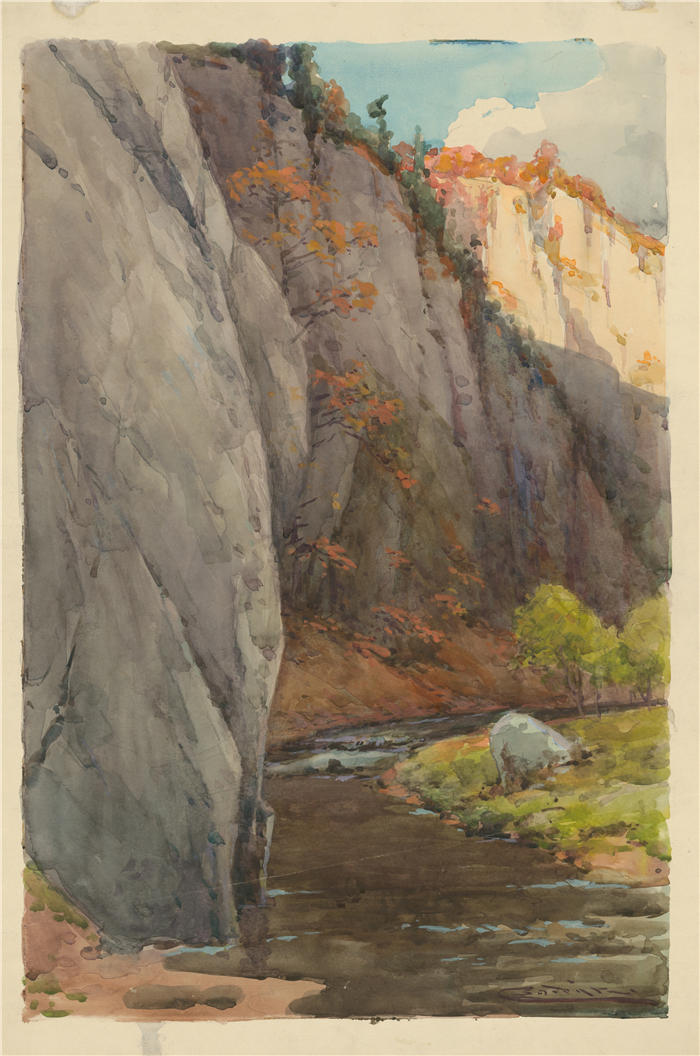 ĽudovítČordák（匈牙利画家）高清作品-《溪上的岩石（1920-1929）》