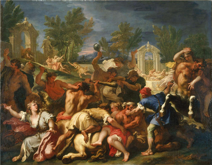塞巴斯蒂亚诺·里奇（Sebastiano Ricci，意大利画家）高清作品-《拉皮特人和半人马人之战（约 1705 年）》