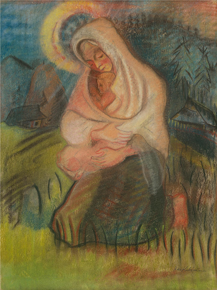 阿诺德·彼得·魏斯-库宾赞（Arnold Peter Weisz-Kubínčan，斯洛伐克画家）高清作品-《有孩子的母亲 (1940)》