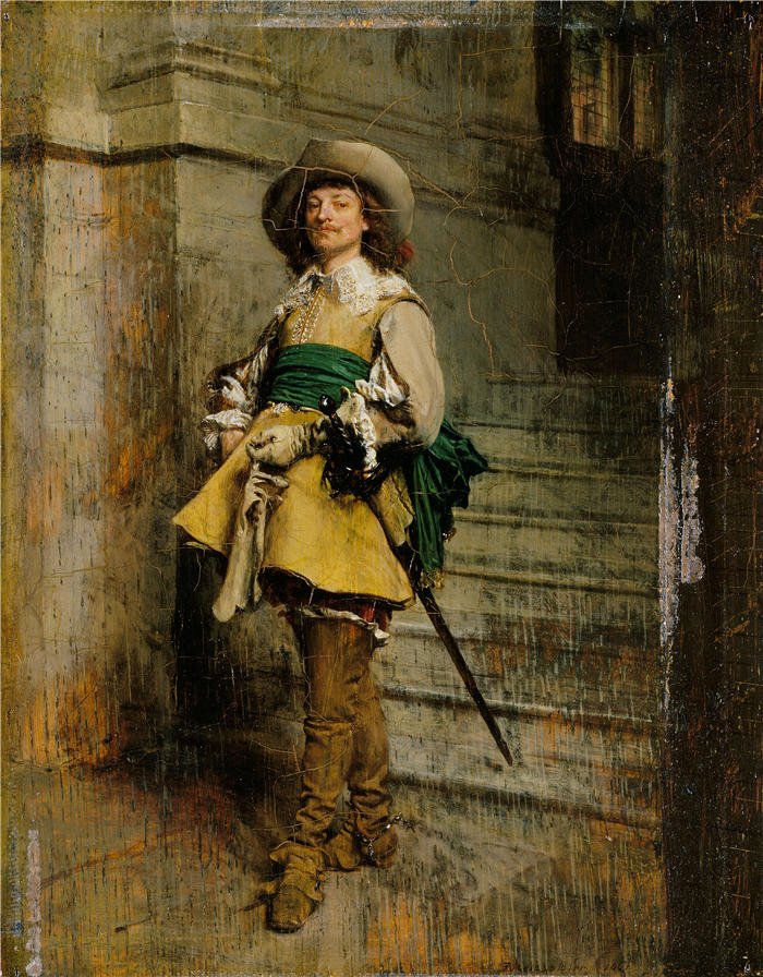 欧内斯特·梅索尼埃（Ernest Meissonier，法国画家）高清作品-《骑士；路易十三时代 (1861)》