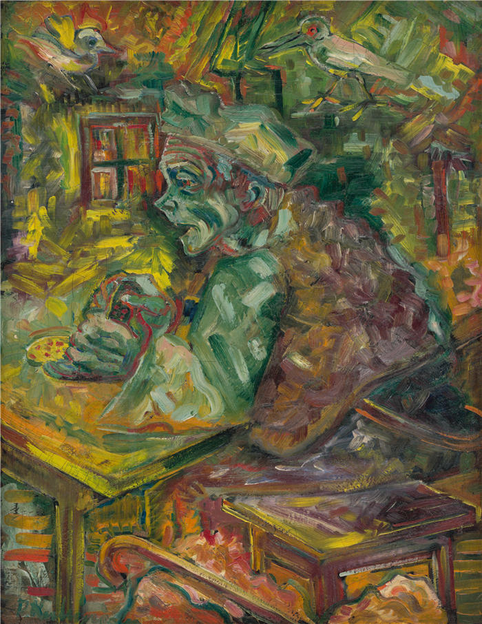 阿诺德·彼得·魏斯-库宾赞（Arnold Peter Weisz-Kubínčan，斯洛伐克画家）高清作品-《在餐桌上（1940-1944）》