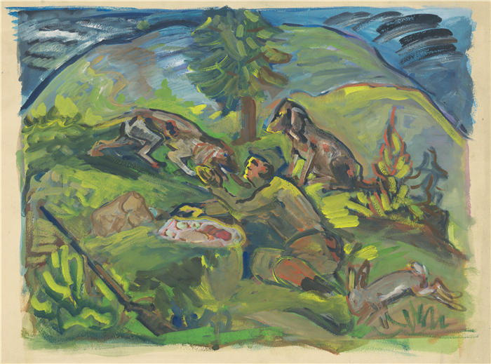阿诺德·彼得·魏斯-库宾赞（Arnold Peter Weisz-Kubínčan，斯洛伐克画家）高清作品-《狩猎主题 (1940–1943)》