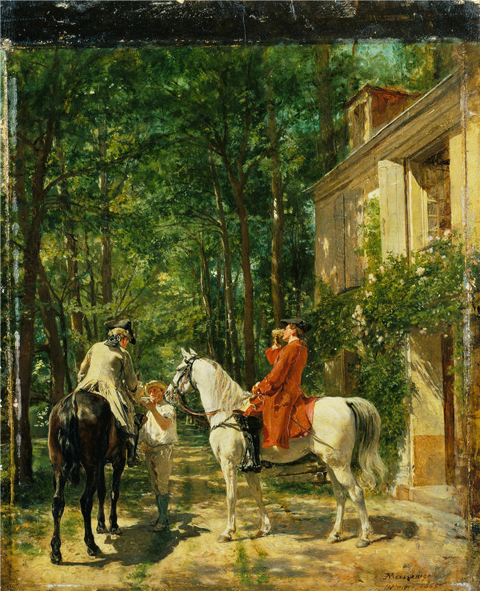 欧内斯特·梅索尼埃（Ernest Meissonier，法国画家）高清作品-《路边旅馆 (1865)》