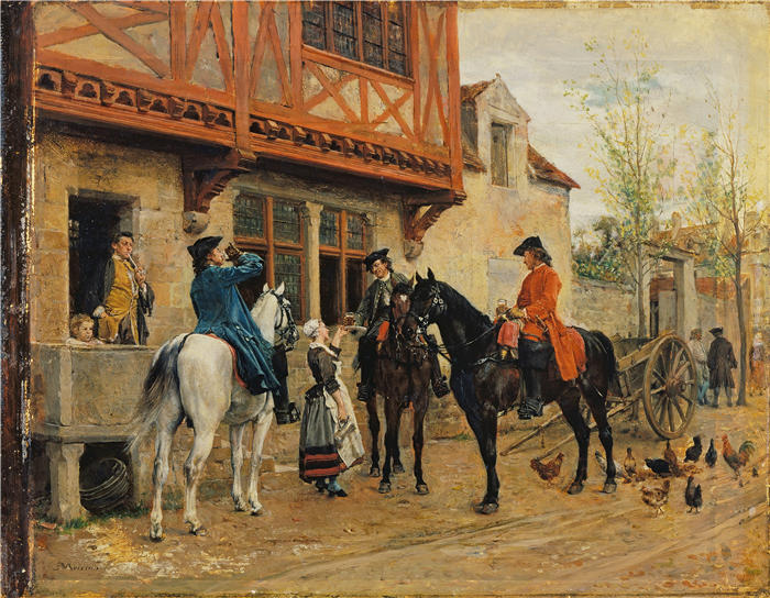 欧内斯特·梅索尼埃（Ernest Meissonier，法国画家）高清作品-《停在旅馆（可能是 1862 - 1863 年）》