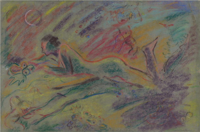 阿诺德·彼得·魏斯-库宾赞（Arnold Peter Weisz-Kubínčan，斯洛伐克画家）高清作品-《斜倚在风景中的女性裸体（1933-1944）》