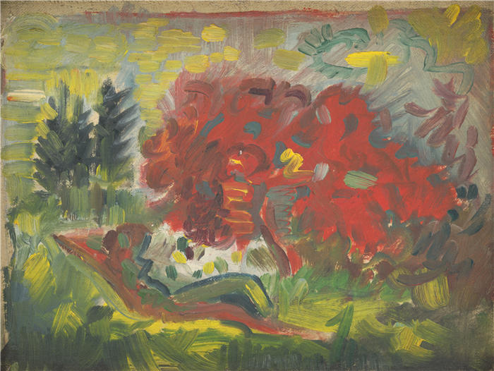 阿诺德·彼得·魏斯-库宾赞（Arnold Peter Weisz-Kubínčan，斯洛伐克画家）高清作品-《斜倚在花园里的裸体（1940-1944）》
