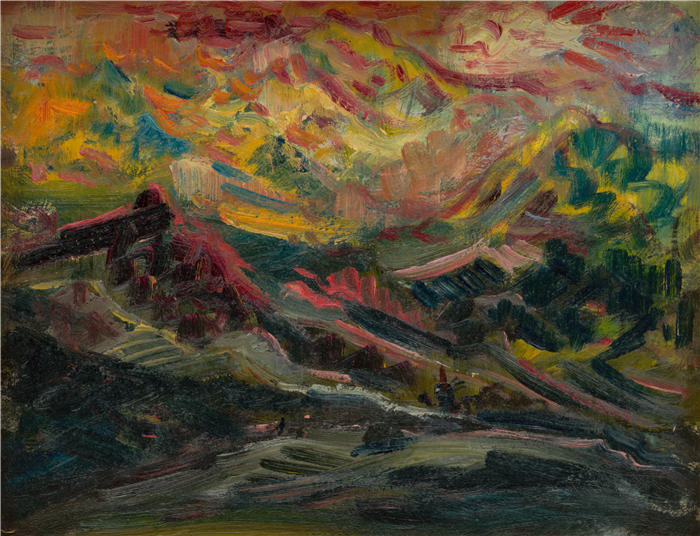 阿诺德·彼得·魏斯-库宾赞（Arnold Peter Weisz-Kubínčan，斯洛伐克画家）高清作品-《山中的日落（1940-1944）》